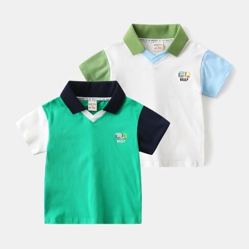 Toddler Baby Boys Short Sleeve Lapel V Neck T-Shirt Color Block Polo Shirt Summer Cotton Soft Top in Saudi Arabia