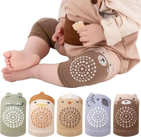 Baby Knee Pads with Animal Designs, Non-Slip Crawling Protectors, 5 Pack, Multi-Color in Kuwait