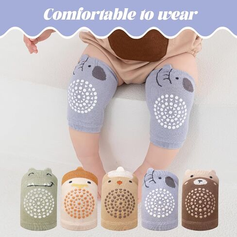 Baby Knee Pads with Animal Designs, Non-Slip Crawling Protectors, 5 Pack, Multi-Color in Kuwait