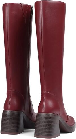 Lyrisiphy Womens Platform Knee High Boots Square Toe Wide High Cheeled Boots Side Side Boots Tall Fall Boots in Kuwait