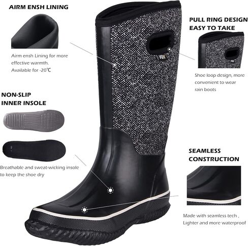 WTW Mid Calf Rain Boots for Women - Waterproof Insulated Neoprene Mud Boots Outdoor Hunting Garden Boots in Kuwait
