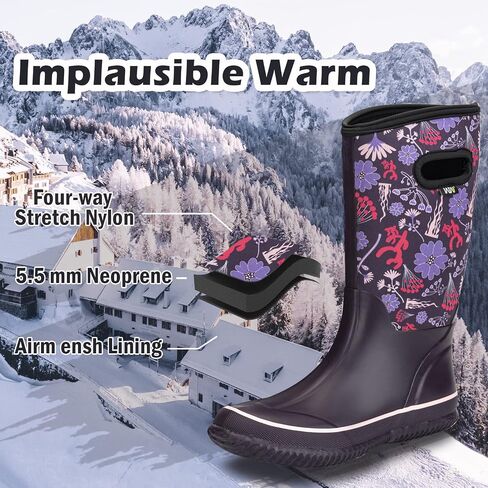 WTW Mid Calf Rain Boots for Women - Waterproof Insulated Neoprene Mud Boots Outdoor Hunting Garden Boots in Kuwait