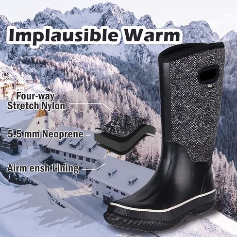 WTW Mid Calf Rain Boots for Women - Waterproof Insulated Neoprene Mud Boots Outdoor Hunting Garden Boots in Kuwait