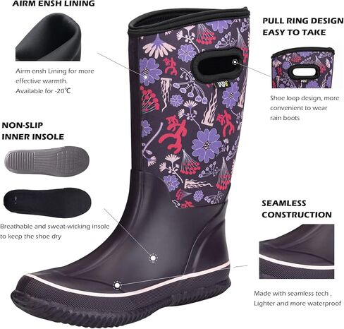 WTW Mid Calf Rain Boots for Women - Waterproof Insulated Neoprene Mud Boots Outdoor Hunting Garden Boots in Kuwait