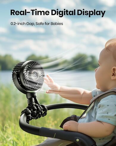 Stroller Fan, 4000mAh Portable Battery Operated Smal Clip on Fan, 4 Speed Rechargeable Mini Personal Cooling, Travel for Baby Car Seat Crib(Black) in Saudi Arabia