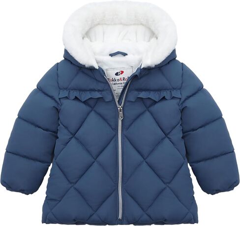 Rokka&Rolla Baby Girls' Water-Resistant Puffer Jacket Hooded Winter Coat with Soft Mini Fur Lining for Newborn Infant Toddler in Kuwait