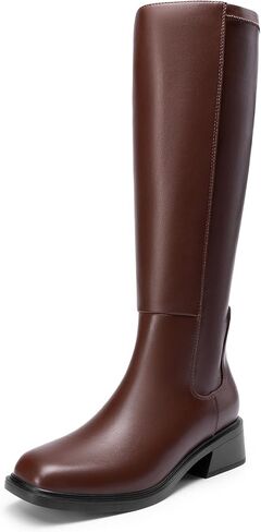 DREAM PAIRS Women's Knee High Boots Square Toe Low Block Heel Casual Comfort Riding Long Boots with Side Zipper in Kuwait