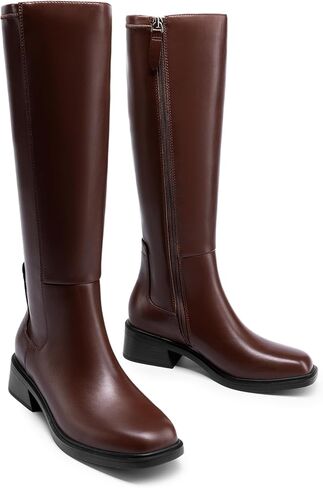 DREAM PAIRS Women's Knee High Boots Square Toe Low Block Heel Casual Comfort Riding Long Boots with Side Zipper in Kuwait