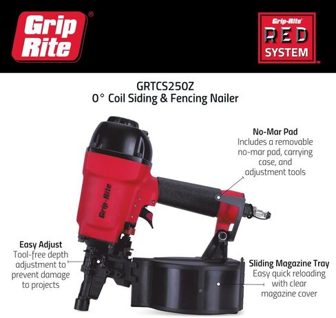 Grip-Rite GRTCS250Z, 0° 2-1/2" Coil Siding Nailer, Plastic Collation, High Precision in Saudi Arabia