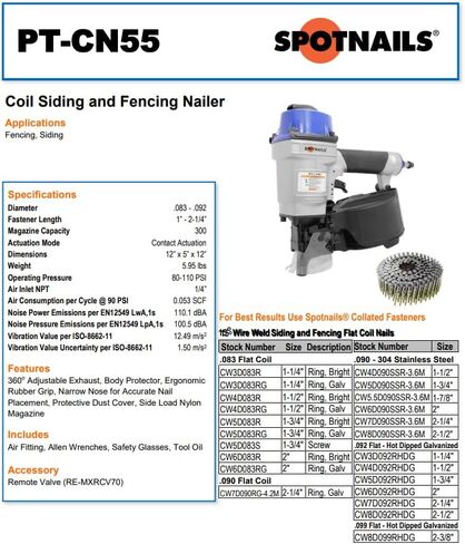 SPOTNAILS .083 - .092 Dia. Coil Pallet & Siding Nailer (1" – 2-1/4"), PT-CN55 in Saudi Arabia