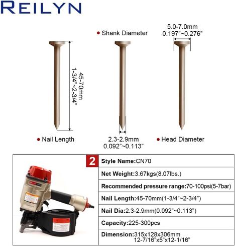 Coil Siding Nail Gun CN70, 15 Degree Industrial Pneumatic Nail Gun, 1-3/4"" to 2-3/4"" Siding Nailer for Siding Sheathing Wooding Fencing Decking in Saudi Arabia