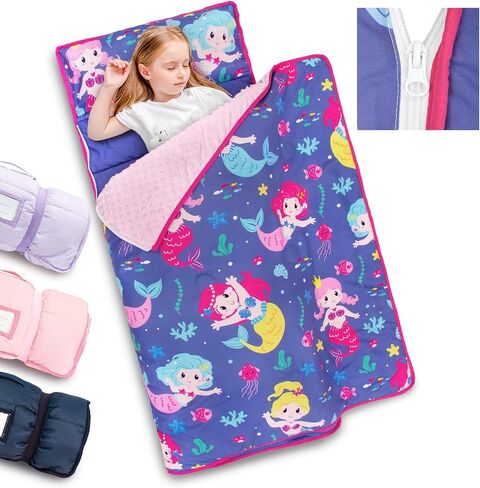 Primlect Toddler Nap Mat with Detachable Blanket and Removable Pillow, Kids Sleeping Bag 55''x35'' for Daycare Preschool Kindergarten, Toddler Sleeping Mat for Boys and Girls in Kuwait