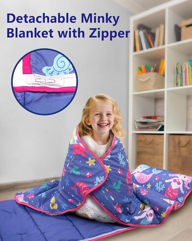 Primlect Toddler Nap Mat with Detachable Blanket and Removable Pillow, Kids Sleeping Bag 55''x35'' for Daycare Preschool Kindergarten, Toddler Sleeping Mat for Boys and Girls in Kuwait