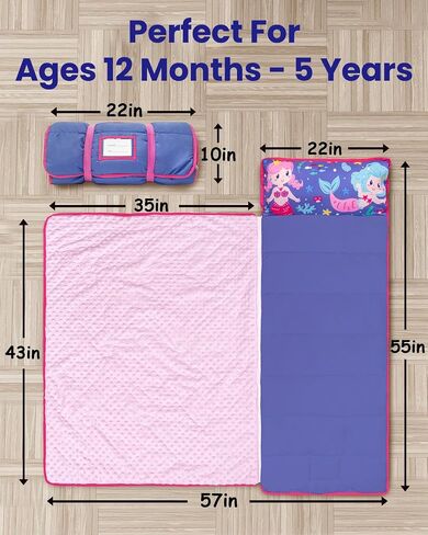 Primlect Toddler Nap Mat with Detachable Blanket and Removable Pillow, Kids Sleeping Bag 55''x35'' for Daycare Preschool Kindergarten, Toddler Sleeping Mat for Boys and Girls in Kuwait