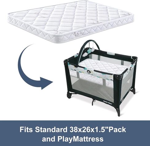 حزمة وتلعب مرتبة - 38 "× 26" - سلامة فناء متبكّمة مميزة معززة ، تلائم الفناء - تناسب Graco & Baby Trend & Pamo Babe Playard ، ودعم الشركة ورغوة الراحة ， White in Kuwait