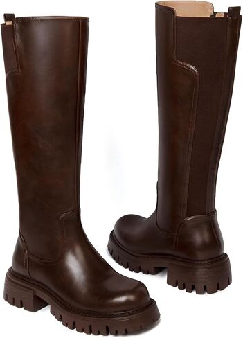 Platform Knee High Boots for Women Comfortable Stretch Round Toe Chunky Heel Tall Boots with Side Zip Dress Casual Long Riding Boots in Saudi Arabia
