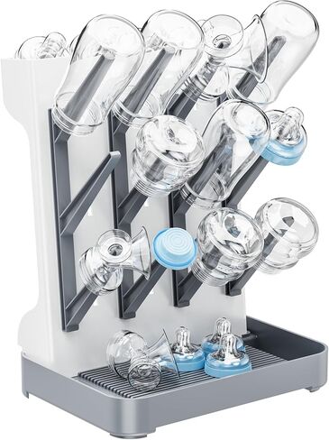 رف تجفيف زجاجة الأطفال ، منظم زجاجة أطفال لل كونترتوب ، حامل زجاجة لتوفير مساحة الرفوف الجفاف لزجاجات الأطفال وتنظيف جزء المضخة (رمادي) in Kuwait