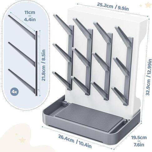 رف تجفيف زجاجة الأطفال ، منظم زجاجة أطفال لل كونترتوب ، حامل زجاجة لتوفير مساحة الرفوف الجفاف لزجاجات الأطفال وتنظيف جزء المضخة (رمادي) in Kuwait