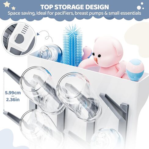 رف تجفيف زجاجة الأطفال ، منظم زجاجة أطفال لل كونترتوب ، حامل زجاجة لتوفير مساحة الرفوف الجفاف لزجاجات الأطفال وتنظيف جزء المضخة (رمادي) in Kuwait