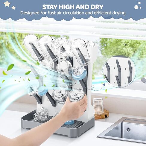 رف تجفيف زجاجة الأطفال ، منظم زجاجة أطفال لل كونترتوب ، حامل زجاجة لتوفير مساحة الرفوف الجفاف لزجاجات الأطفال وتنظيف جزء المضخة (رمادي) in Kuwait