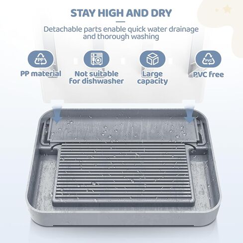 رف تجفيف زجاجة الأطفال ، منظم زجاجة أطفال لل كونترتوب ، حامل زجاجة لتوفير مساحة الرفوف الجفاف لزجاجات الأطفال وتنظيف جزء المضخة (رمادي) in Kuwait