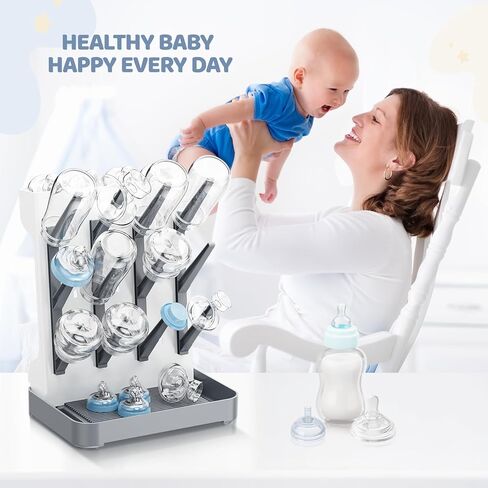 رف تجفيف زجاجة الأطفال ، منظم زجاجة أطفال لل كونترتوب ، حامل زجاجة لتوفير مساحة الرفوف الجفاف لزجاجات الأطفال وتنظيف جزء المضخة (رمادي) in Kuwait