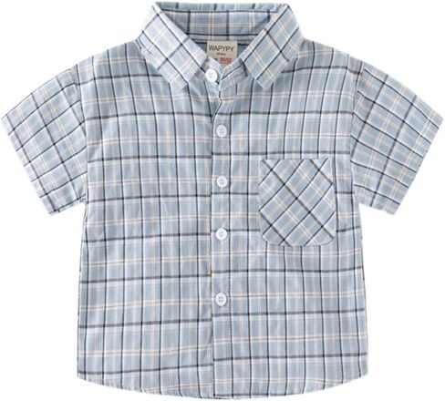 Toddler Little Baby Boy Blouse Shirt Short Sleeve Casual Cute Summer Plaid Button Front Color Block Tops Polo Clothes in Saudi Arabia