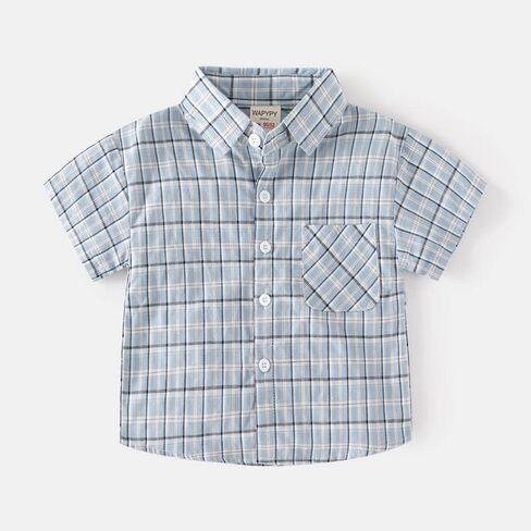 Toddler Little Baby Boy Blouse Shirt Short Sleeve Casual Cute Summer Plaid Button Front Color Block Tops Polo Clothes in Saudi Arabia
