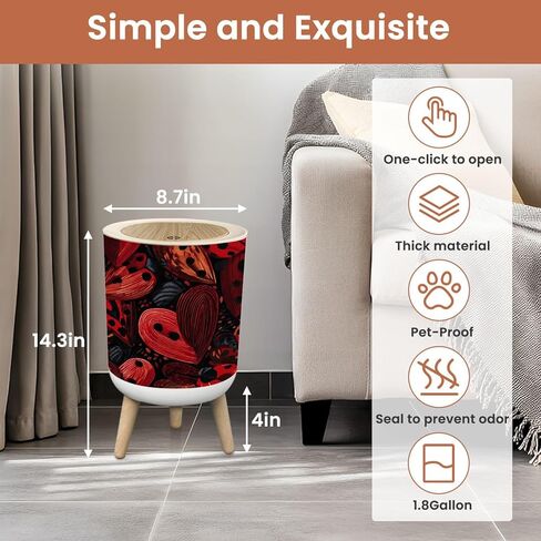 Bathroom Trash Can with Lid Ladybird Heart Fabric for Kids Nursery Garbage Bin Waste Basket for Kitchen Office Bedroom Decoration Diaper Pail 1.8 Gallon in Kuwait