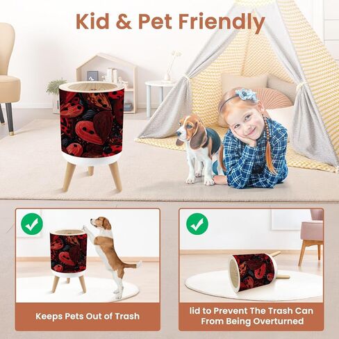 Bathroom Trash Can with Lid Ladybird Heart Fabric for Kids Nursery Garbage Bin Waste Basket for Kitchen Office Bedroom Decoration Diaper Pail 1.8 Gallon in Kuwait