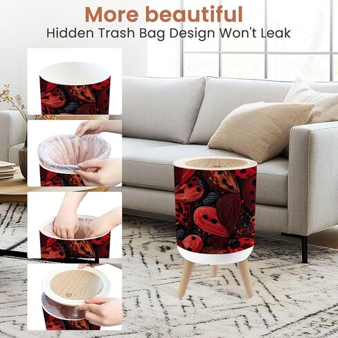 Bathroom Trash Can with Lid Ladybird Heart Fabric for Kids Nursery Garbage Bin Waste Basket for Kitchen Office Bedroom Decoration Diaper Pail 1.8 Gallon in Kuwait