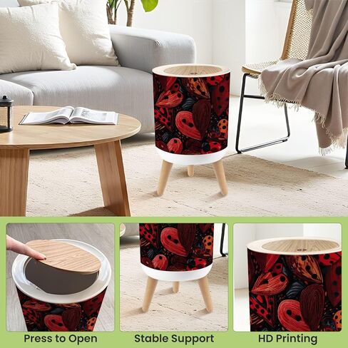 Bathroom Trash Can with Lid Ladybird Heart Fabric for Kids Nursery Garbage Bin Waste Basket for Kitchen Office Bedroom Decoration Diaper Pail 1.8 Gallon in Kuwait