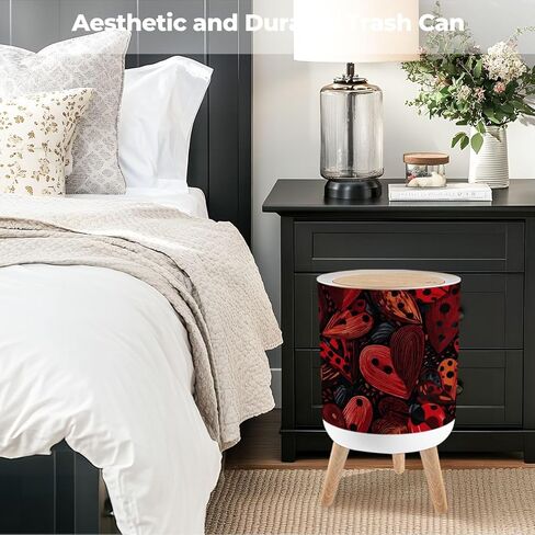 Bathroom Trash Can with Lid Ladybird Heart Fabric for Kids Nursery Garbage Bin Waste Basket for Kitchen Office Bedroom Decoration Diaper Pail 1.8 Gallon in Kuwait