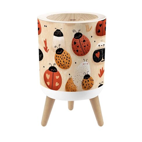 Bathroom Trash Can with Lid Delightful Heart Ladybird Fabric Bright Nursery Charm Garbage Bin Waste Basket for Kitchen Office Bedroom Decoration Diaper Pail 1.8 Gallon in Kuwait