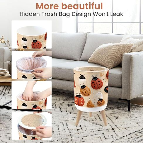 Bathroom Trash Can with Lid Delightful Heart Ladybird Fabric Bright Nursery Charm Garbage Bin Waste Basket for Kitchen Office Bedroom Decoration Diaper Pail 1.8 Gallon in Kuwait