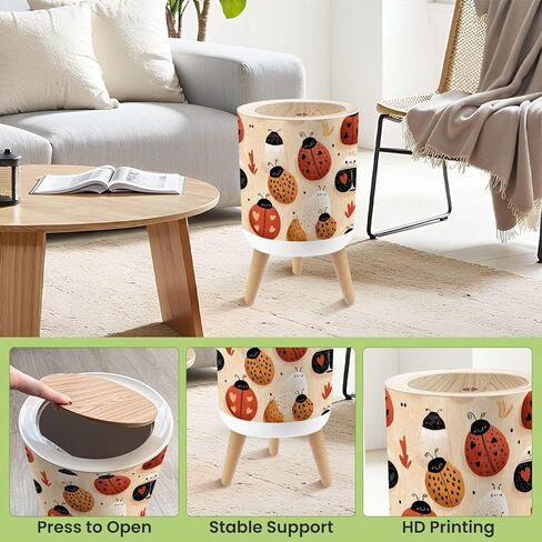 Bathroom Trash Can with Lid Delightful Heart Ladybird Fabric Bright Nursery Charm Garbage Bin Waste Basket for Kitchen Office Bedroom Decoration Diaper Pail 1.8 Gallon in Kuwait