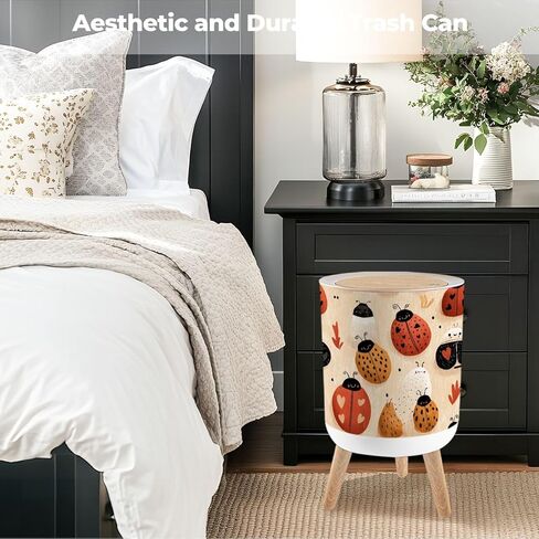 Bathroom Trash Can with Lid Delightful Heart Ladybird Fabric Bright Nursery Charm Garbage Bin Waste Basket for Kitchen Office Bedroom Decoration Diaper Pail 1.8 Gallon in Kuwait