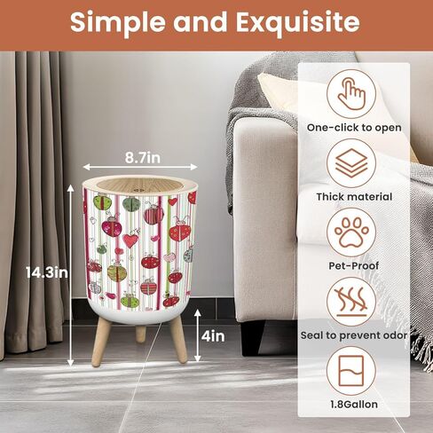 Bathroom Trash Can with Lid Colorful Ladybird Design for Children s Nursery Garbage Bin Waste Basket for Kitchen Office Bedroom Decoration Diaper Pail 1.8 Gallon in Kuwait