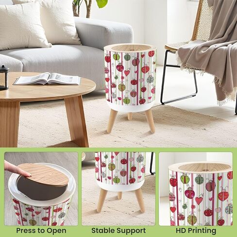 Bathroom Trash Can with Lid Colorful Ladybird Design for Children s Nursery Garbage Bin Waste Basket for Kitchen Office Bedroom Decoration Diaper Pail 1.8 Gallon in Kuwait