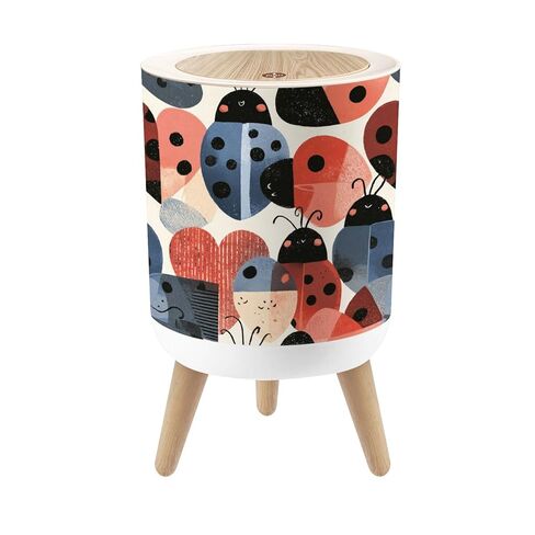 Bathroom Trash Can with Lid Funky Heart Ladybird Textile for Nursery Reds Greens Garbage Bin Waste Basket for Kitchen Office Bedroom Decoration Diaper Pail 1.8 Gallon in Kuwait