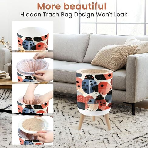 Bathroom Trash Can with Lid Funky Heart Ladybird Textile for Nursery Reds Greens Garbage Bin Waste Basket for Kitchen Office Bedroom Decoration Diaper Pail 1.8 Gallon in Kuwait