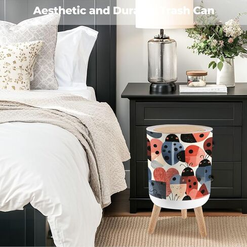 Bathroom Trash Can with Lid Funky Heart Ladybird Textile for Nursery Reds Greens Garbage Bin Waste Basket for Kitchen Office Bedroom Decoration Diaper Pail 1.8 Gallon in Kuwait
