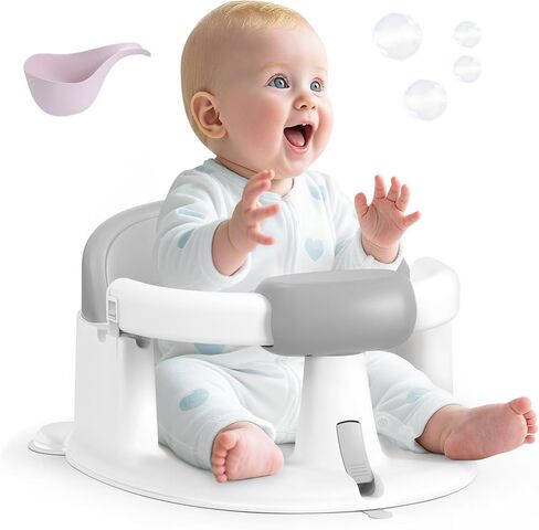 Baby Bath Seat Baby Bathtub - with Strong Suction Cups and 360° Surround Support – Easy Release, Non-Slip Cushion, Lockable Armrests – Infant Bath Chair for Babies 6-24 Months, Grey in Saudi Arabia