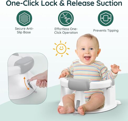 Baby Bath Seat Baby Bathtub - with Strong Suction Cups and 360° Surround Support – Easy Release, Non-Slip Cushion, Lockable Armrests – Infant Bath Chair for Babies 6-24 Months, Grey in Saudi Arabia