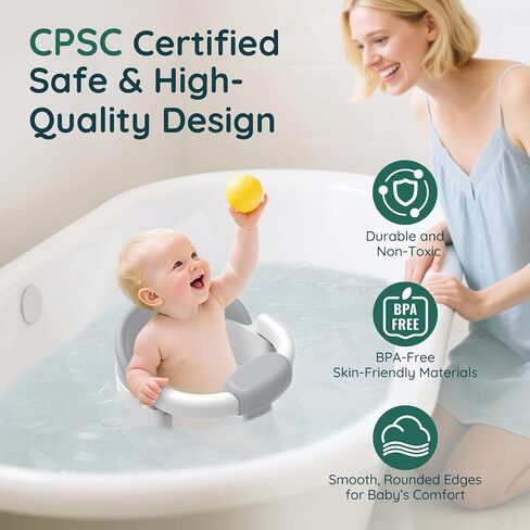 Baby Bath Seat Baby Bathtub - with Strong Suction Cups and 360° Surround Support – Easy Release, Non-Slip Cushion, Lockable Armrests – Infant Bath Chair for Babies 6-24 Months, Grey in Saudi Arabia