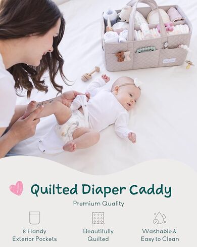 Lily Miles Baby Diaper Caddy Organizer ، منظم تخزين الحضانة المبالغ لحضور الأطفال حديثي الولادة ومحطة تغيير الحفاضات ، هدية للاستحمام الطفل والسجل يجب أن يكون (رمال ناعمة) in Kuwait