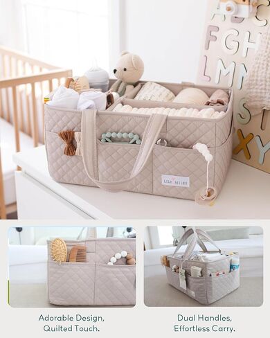 Lily Miles Baby Diaper Caddy Organizer ، منظم تخزين الحضانة المبالغ لحضور الأطفال حديثي الولادة ومحطة تغيير الحفاضات ، هدية للاستحمام الطفل والسجل يجب أن يكون (رمال ناعمة) in Kuwait