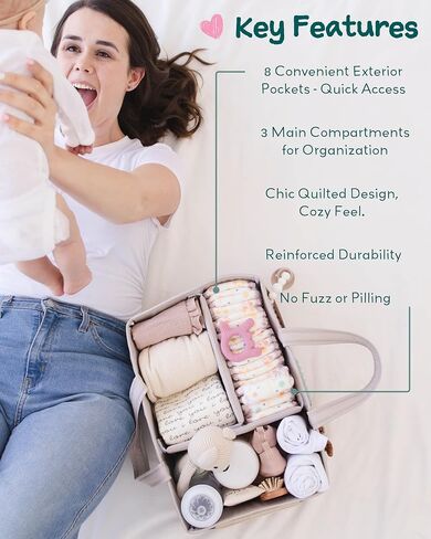 Lily Miles Baby Diaper Caddy Organizer ، منظم تخزين الحضانة المبالغ لحضور الأطفال حديثي الولادة ومحطة تغيير الحفاضات ، هدية للاستحمام الطفل والسجل يجب أن يكون (رمال ناعمة) in Kuwait