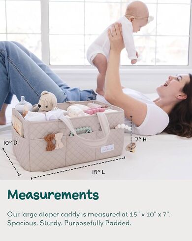 Lily Miles Baby Diaper Caddy Organizer ، منظم تخزين الحضانة المبالغ لحضور الأطفال حديثي الولادة ومحطة تغيير الحفاضات ، هدية للاستحمام الطفل والسجل يجب أن يكون (رمال ناعمة) in Kuwait
