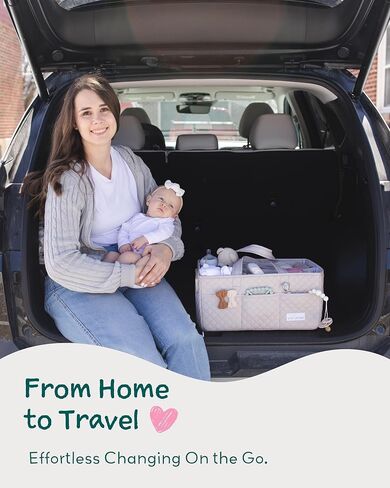 Lily Miles Baby Diaper Caddy Organizer ، منظم تخزين الحضانة المبالغ لحضور الأطفال حديثي الولادة ومحطة تغيير الحفاضات ، هدية للاستحمام الطفل والسجل يجب أن يكون (رمال ناعمة) in Kuwait
